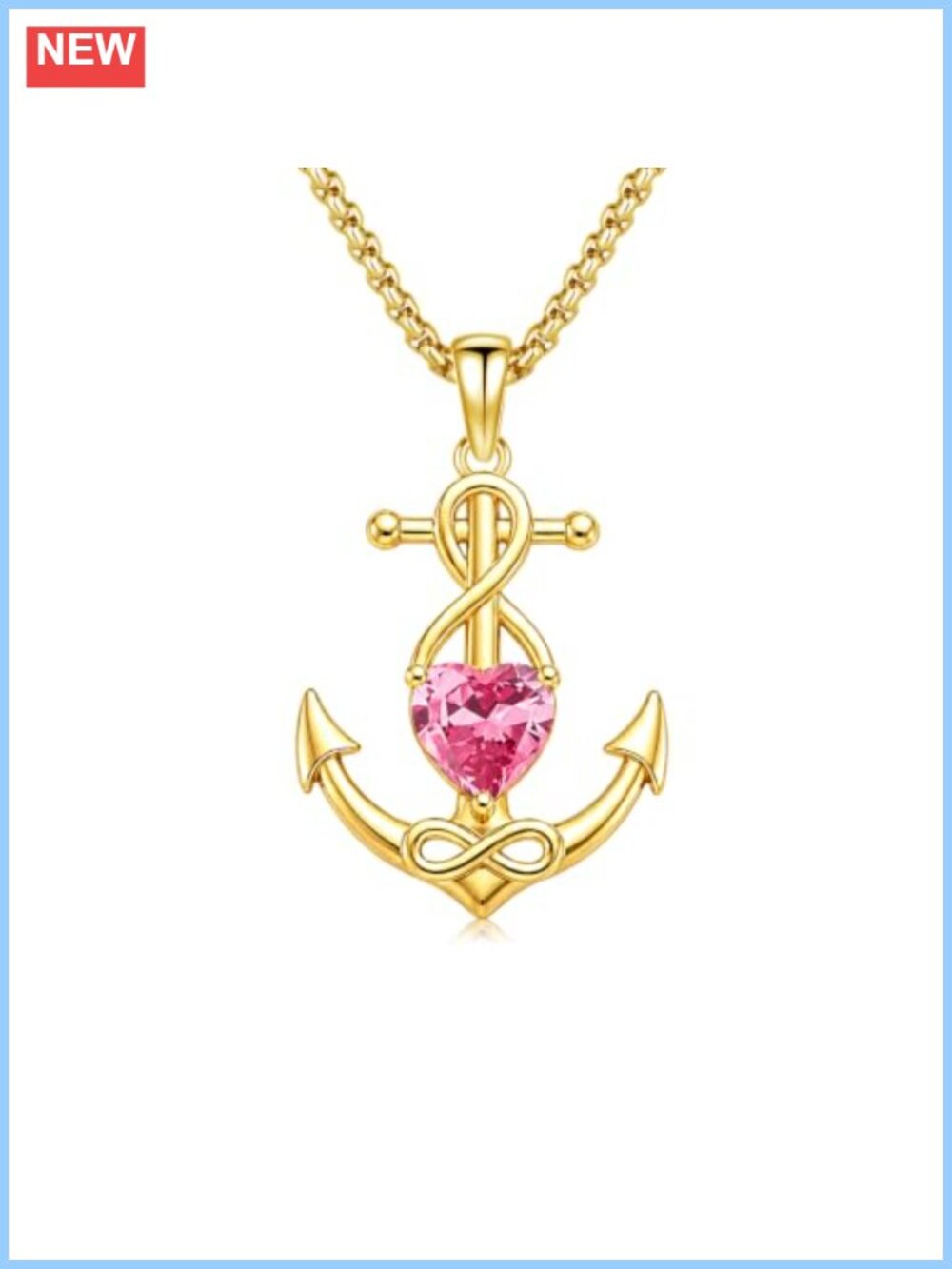 14K Gold Plated Anchor Heart Birthstone Pendant Necklace Anniversary Gift